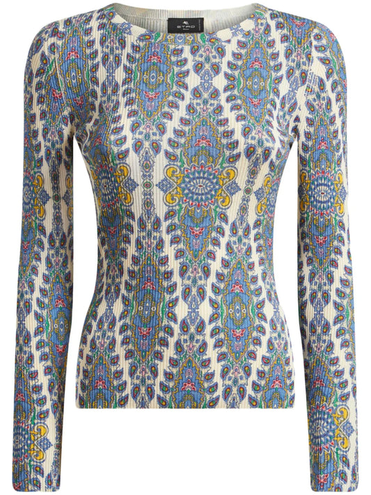 Paisley-Print Fine-Knit Sweater