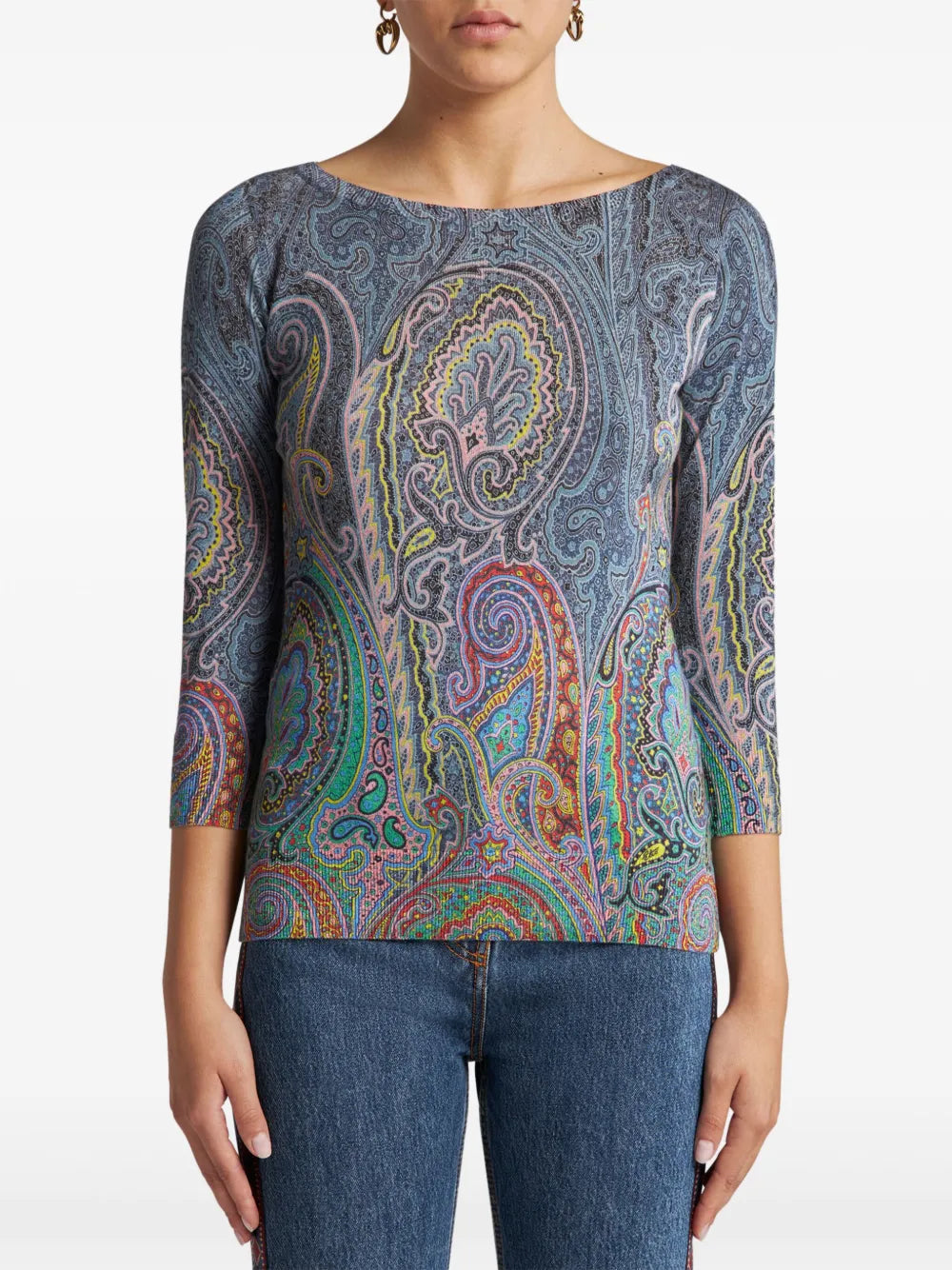 Paisley-Print Fine-Knit Sweater