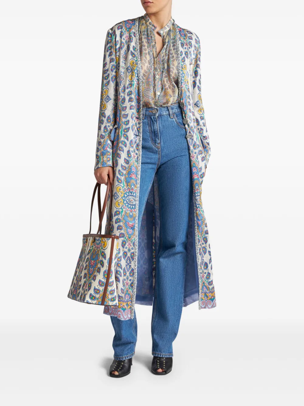 Paisley-Print Duster Coat