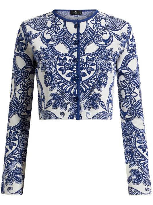 Paisley-Intarsia Cardigan