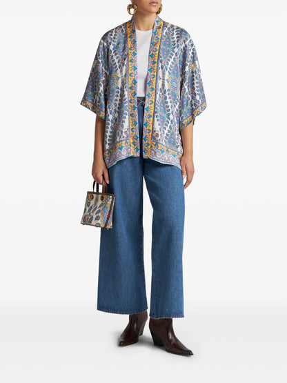Paisley-Print Silk Robe Jacket
