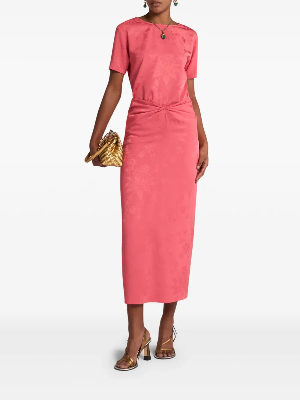 Floral-Jacquard Midi Skirt