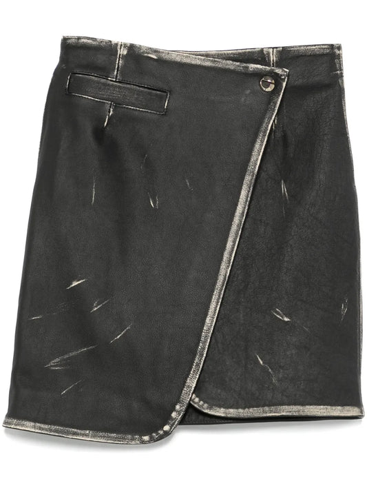 Leather Wraparound Mini Skirt