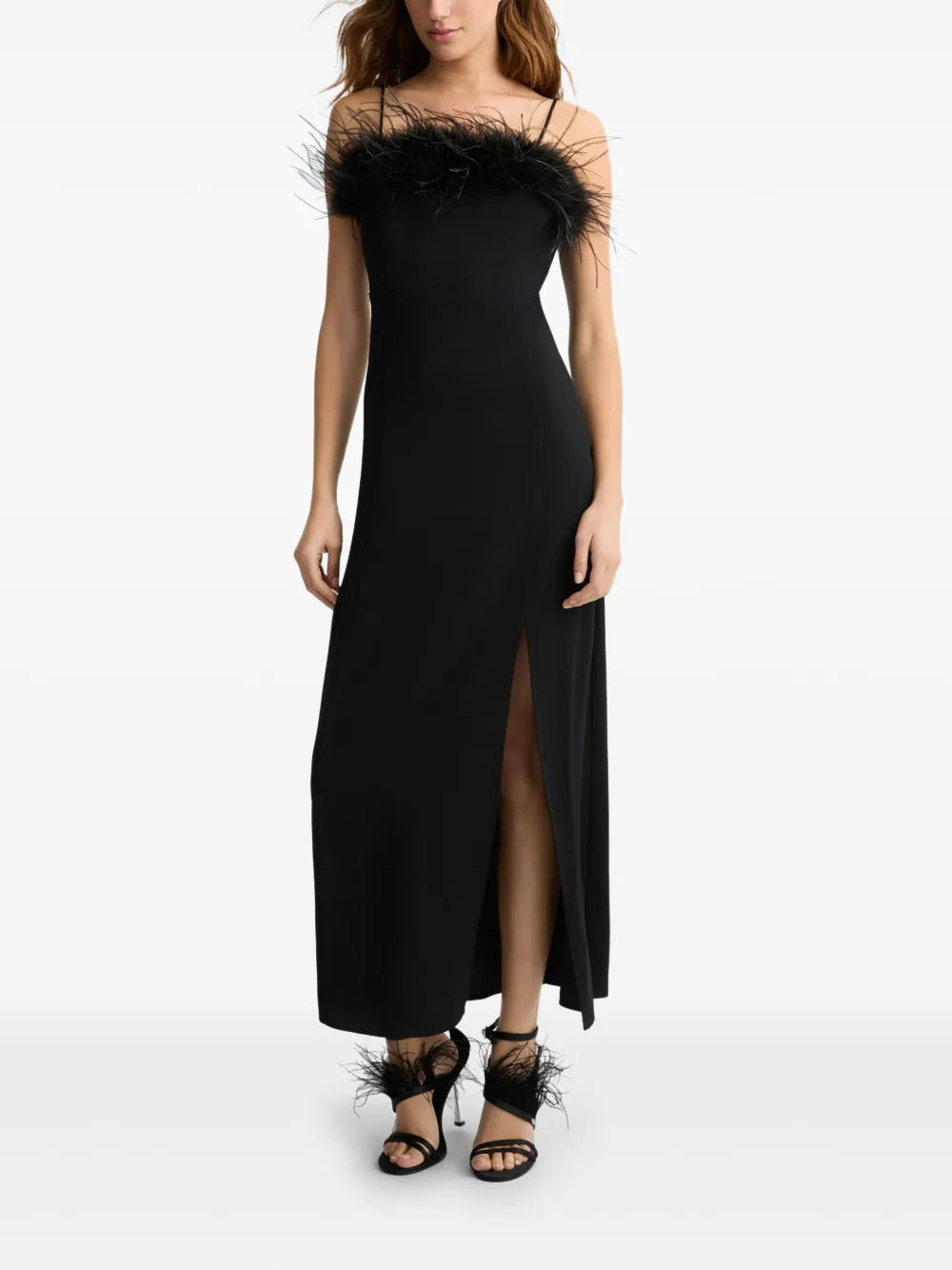 Feather-Trim Maxi Dress