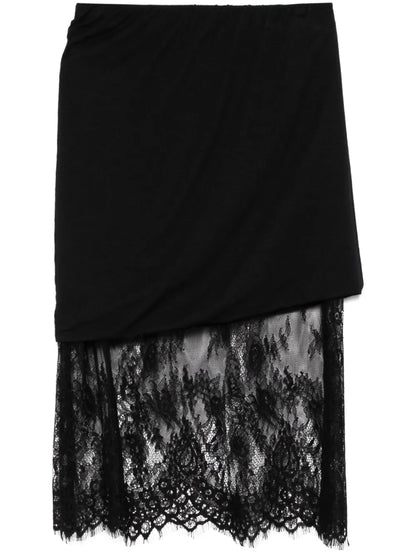 Lace-Panel Midi Skirt