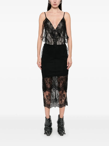 Lace-Panel Midi Skirt