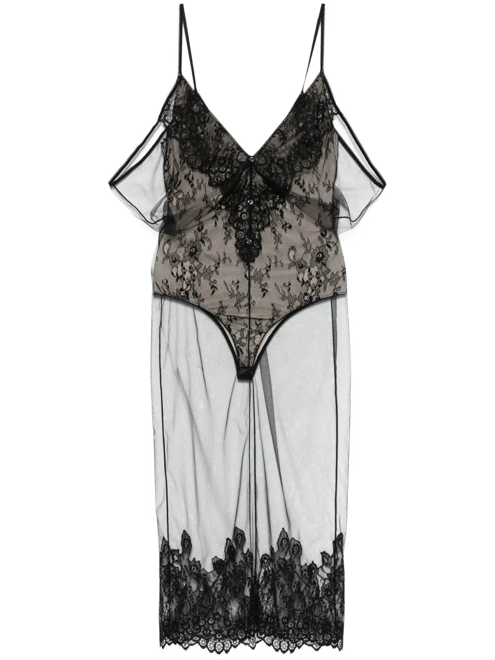 Tulle-Overlay Midi Dress
