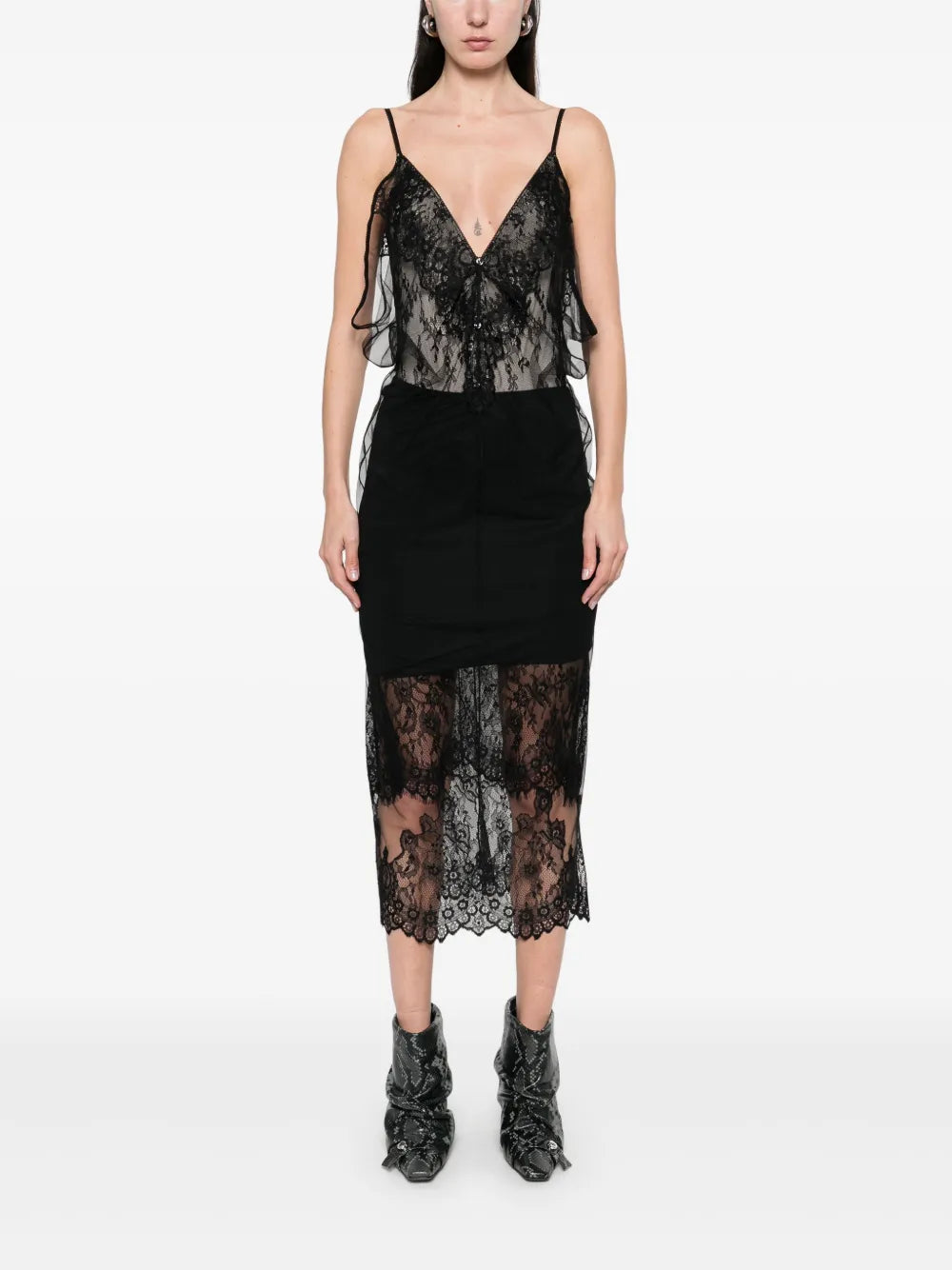 Tulle-Overlay Midi Dress