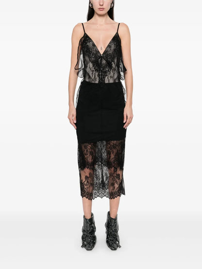 Tulle-Overlay Midi Dress