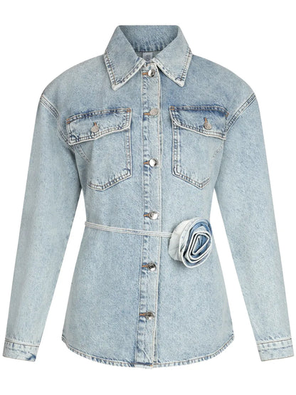Floral-Appliqué Denim Jacket