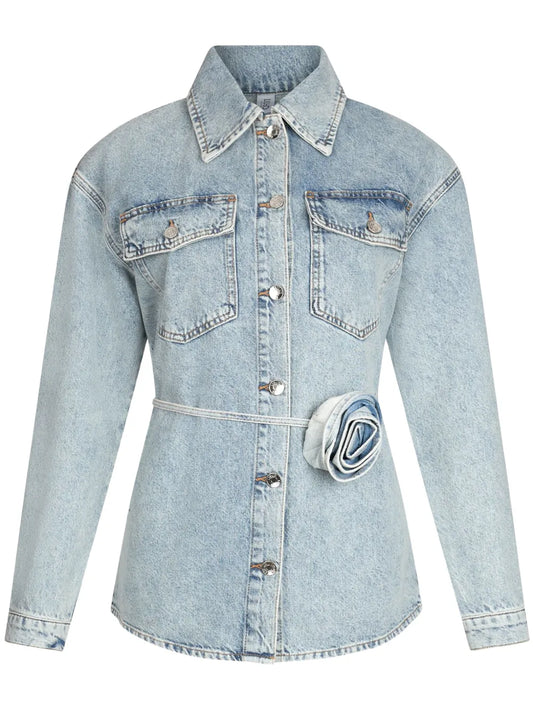 Floral-Appliqué Denim Jacket