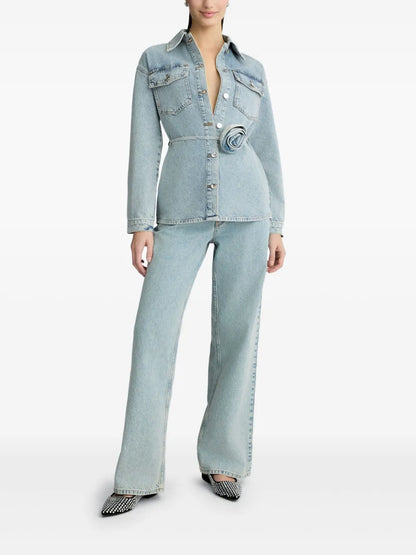Floral-Appliqué Denim Jacket