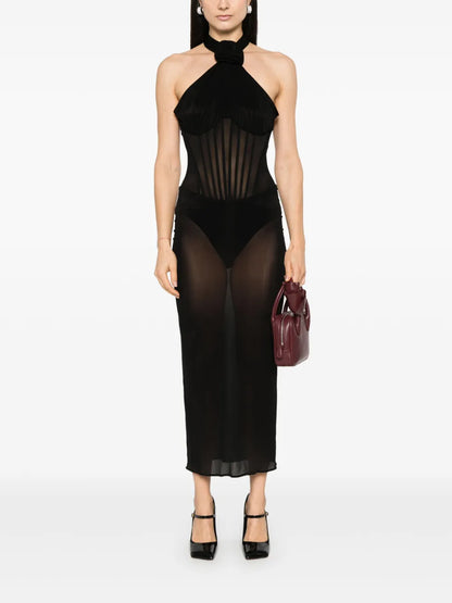 Halterneck Sheer Midi Dress