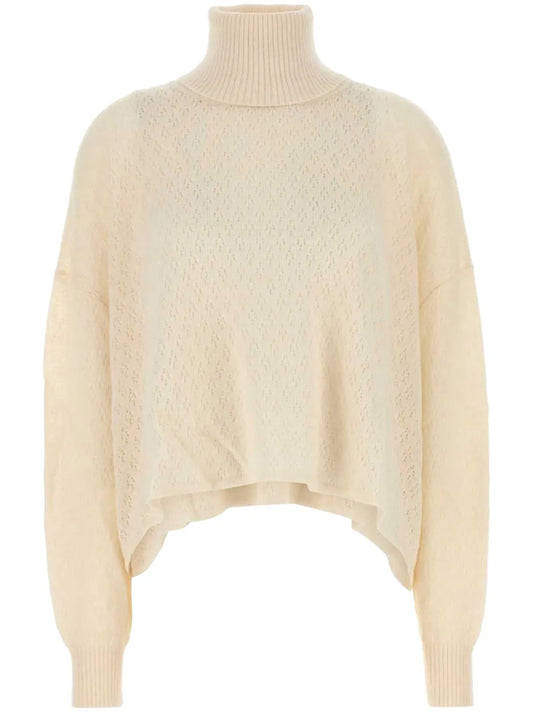 Pointelle-Knit Turtleneck Sweater