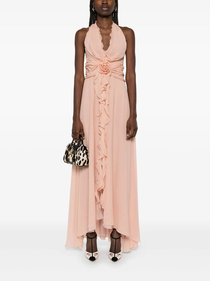 Floral-Appliqué Maxi Dress