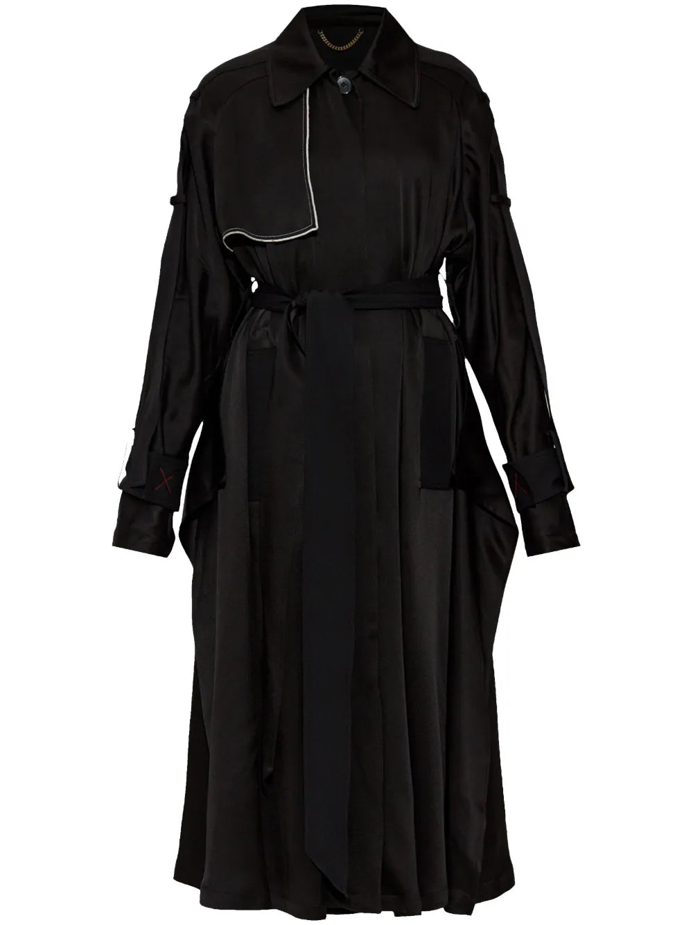 Contrast-Trim Trench Coat