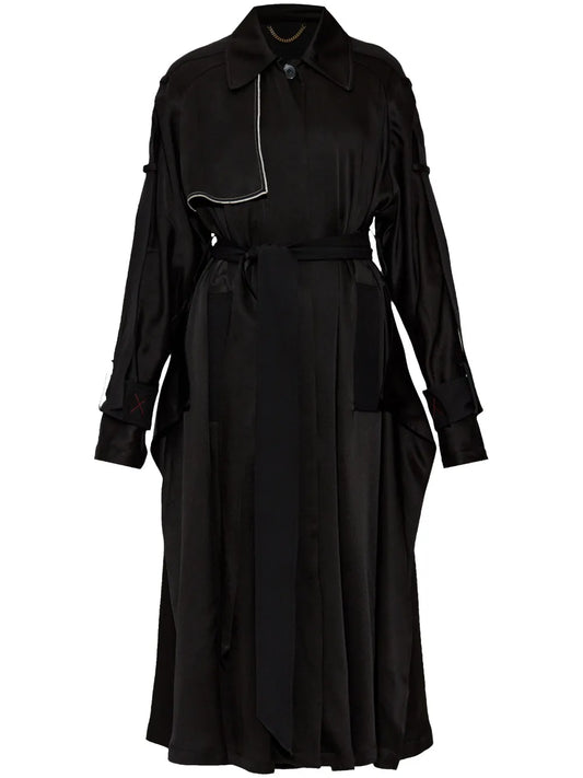 Contrast-Trim Trench Coat
