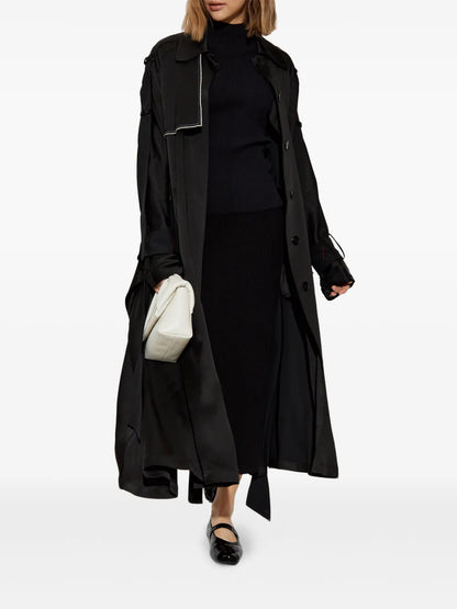 Contrast-Trim Trench Coat