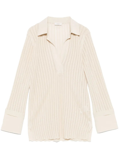 Ribbed-Knit Polo Top
