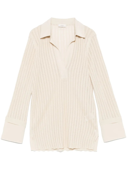 Ribbed-Knit Polo Top