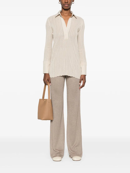 Ribbed-Knit Polo Top