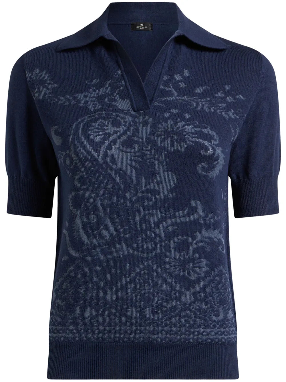 Paisley-Jacquard Polo Top