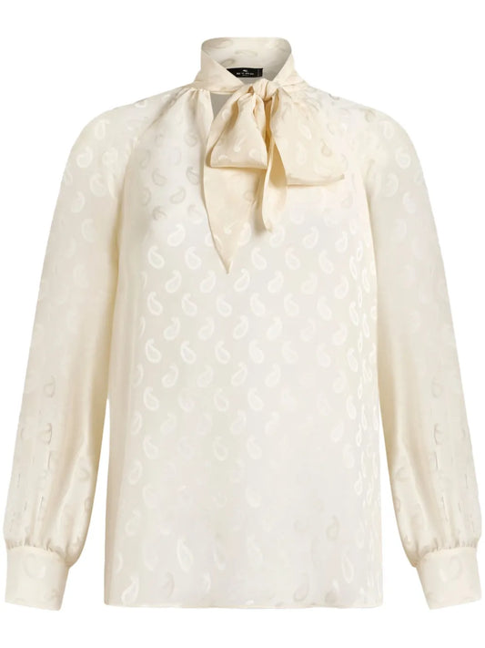 Paisley-Jacquard Silk Blouse