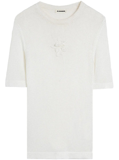 Crochet-Flower Knit T-Shirt