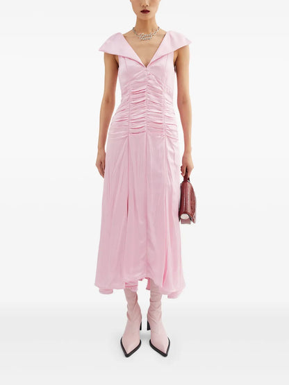 Pleat-Detail Midi Dress