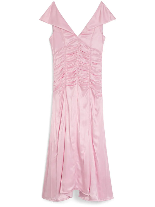 Pleat-Detail Midi Dress