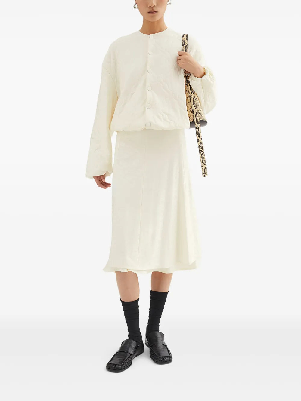 Floral-Jacquard Midi Skirt