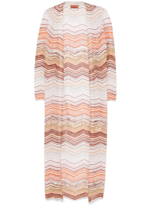 Chevron-Woven Lurex Cardi-Coat