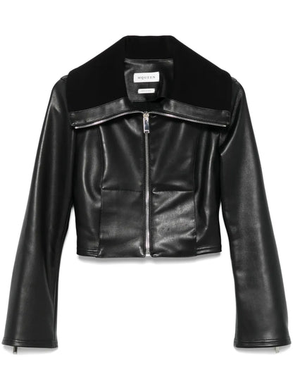 Folded-Collar Leather Jacket