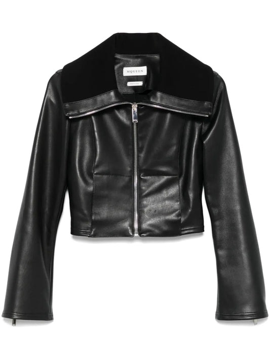 Folded-Collar Leather Jacket