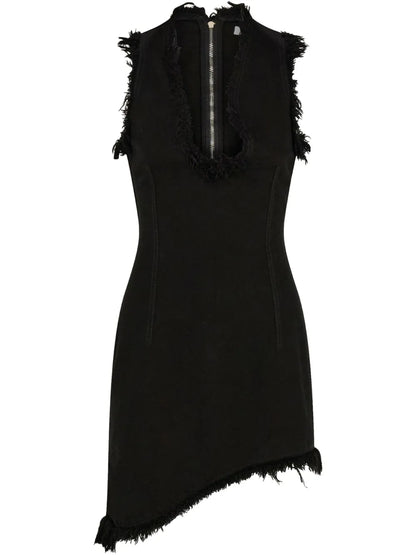 Frayed-Brim Mini Dress
