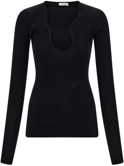 Rippled-Neckline Sweater