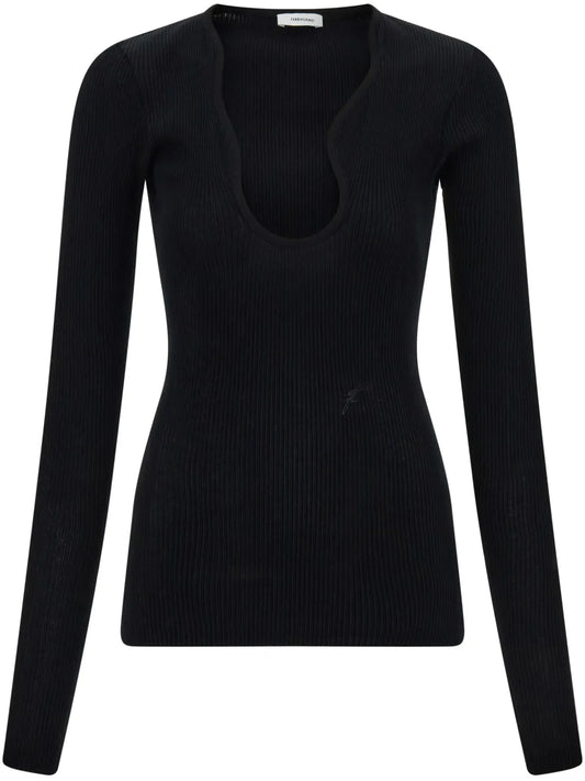 Rippled-Neckline Sweater