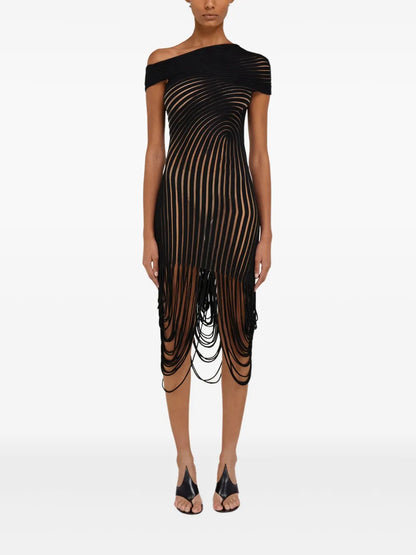 Draped Asymmetric Midi Dress
