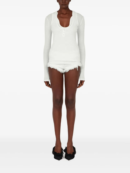 Rippled-Neckline Sweater