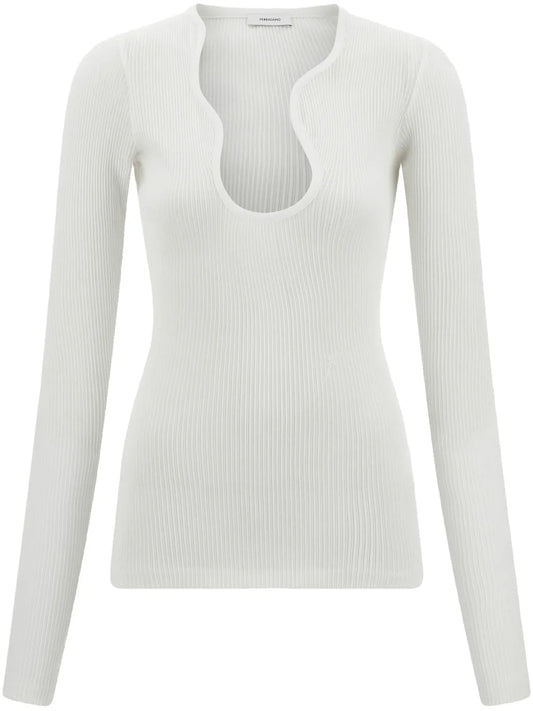 Rippled-Neckline Sweater