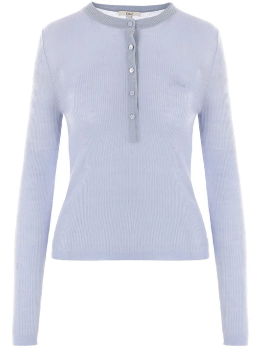 Ribbed Long-Sleeves Henley T-Shirt