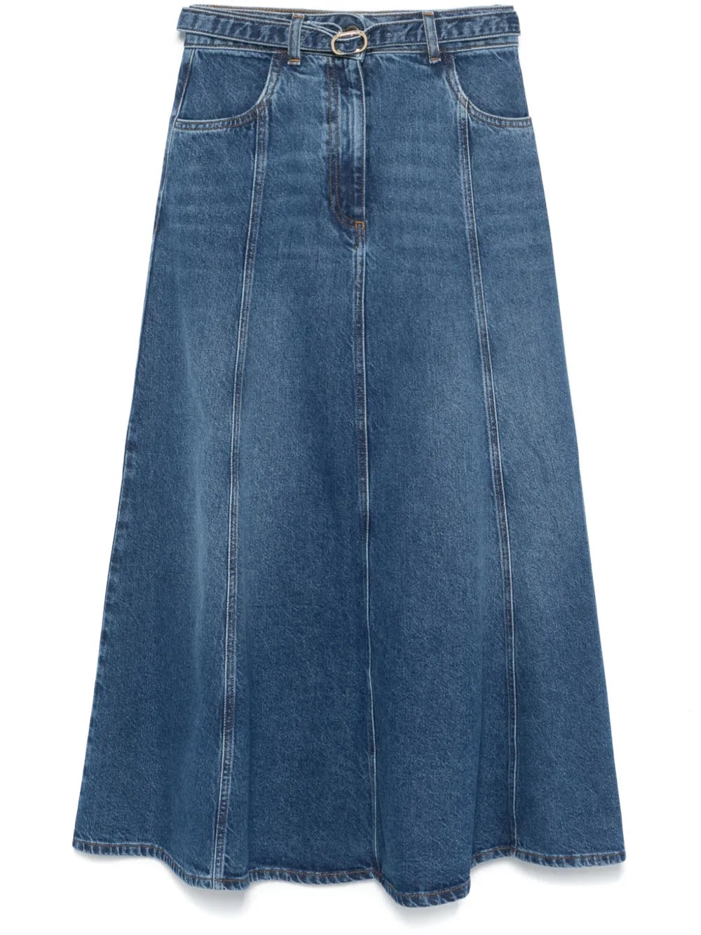 Oval T-Belt Denim Maxi Skirt