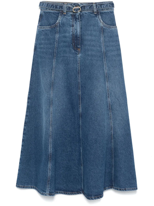 Oval T-Belt Denim Maxi Skirt