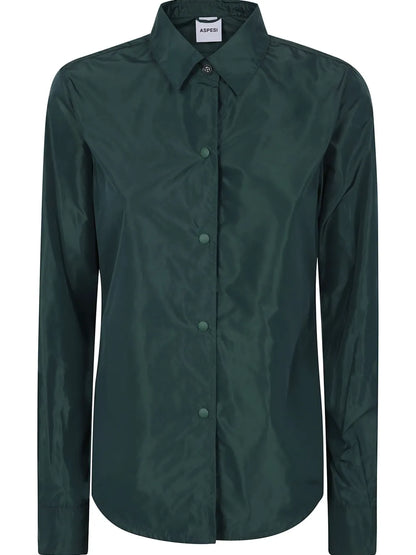 Curved-Hem Button-Up Shirt