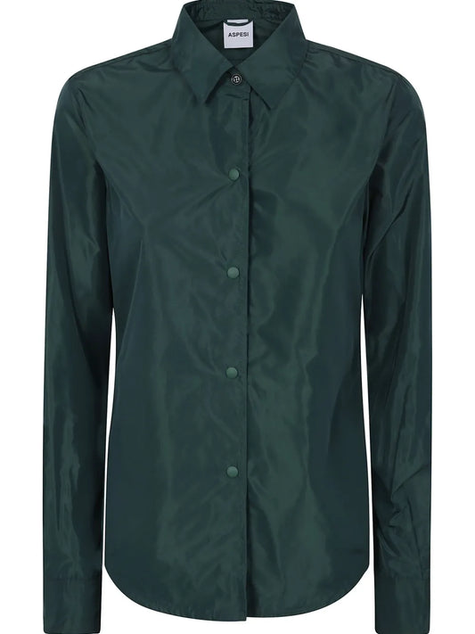 Curved-Hem Button-Up Shirt