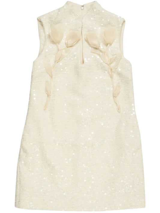 Bouclé Flower-Motif Mini Dress