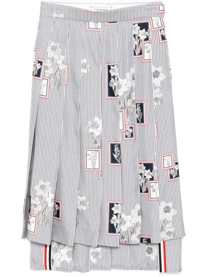 Framed Floral Pleated Skirt