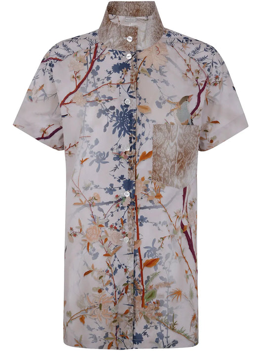 Floral-Print Button-Up Cotton Shirt