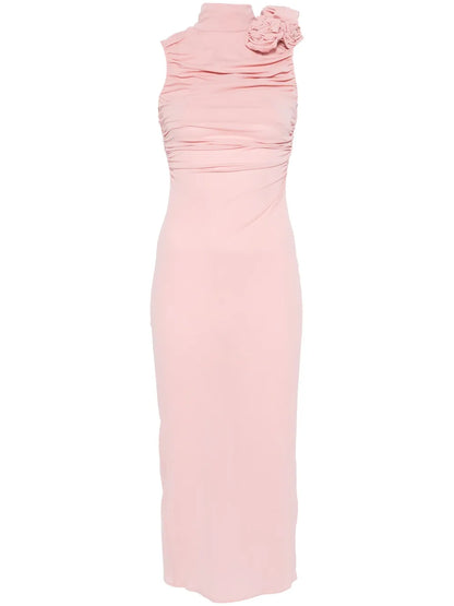 Ruched Mock-Neck Midi Dress