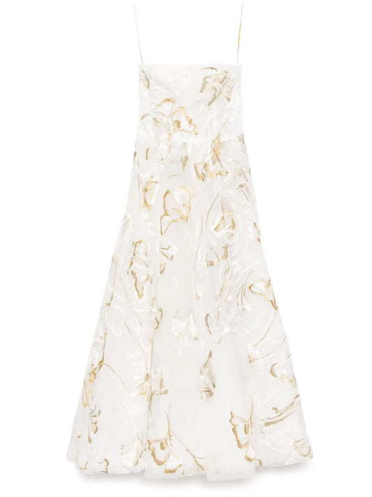 Embroidered Strapless Midi Dress